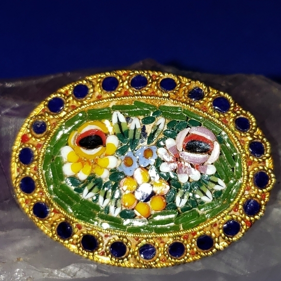 Vintage Mosaic Gold Brooch Pin MARKWD Italy